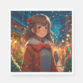 Anime Meisje op Kerstmis of Oud en Nieuw Servet (Voorkant)