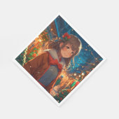 Anime Meisje op Kerstmis of Oud en Nieuw Servet (Hoek)