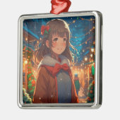 Anime Meisje op Kerstnacht Metalen Ornament (Links)