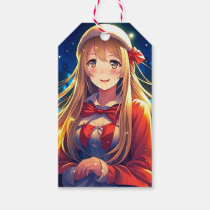  Anime Meisje op Winterdag Kerstmis Cadeaulabel