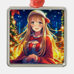  Anime Meisje op Winterdag Kerstmis Metalen Ornament