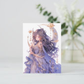 Anime Meisje Paarse Maan Prinses Fantasy Kunst Briefkaart (Staand voorkant)