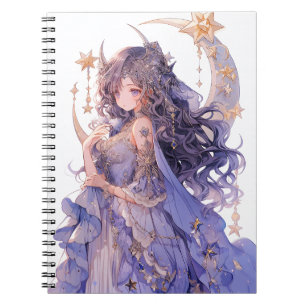 Anime Meisje Paarse Maan Prinses Fantasy Kunst Notitieboek