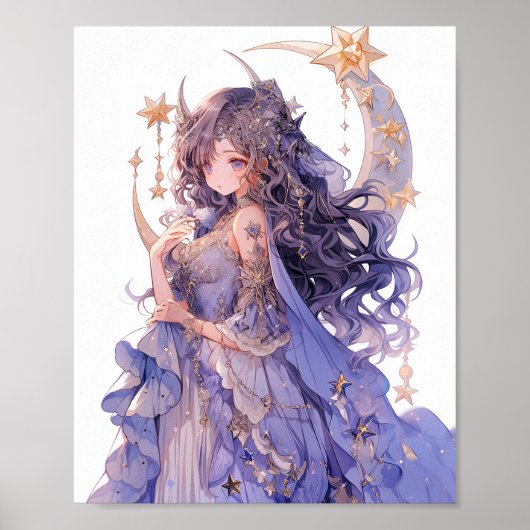 Anime Meisje Paarse Maan Prinses Fantasy Kunst Poster (Voorkant)