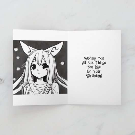 Anime Meisje Paarse Verjaardag Gepersonaliseerd Kaart (Binnen)