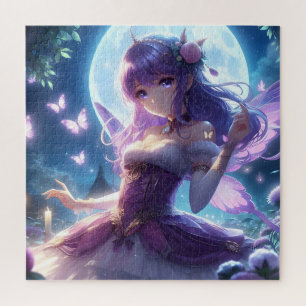 Anime Meisje Paarse Vlindervleugel Maanfee Legpuzzel