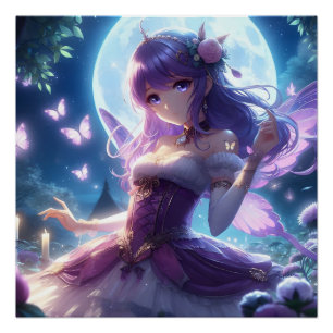 Anime Meisje Paarse Vlindervleugel Maanfee Perfect Poster