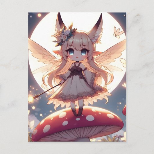 Anime meisje pixie hippie maan fee briefkaart (Voorkant)
