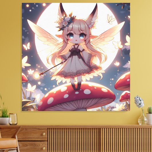 Anime meisje pixie hippie maan fee canvas afdruk (Insitu (Woonkamer))