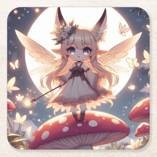 Anime meisje pixie hippie maan fee kartonnen onderzetters