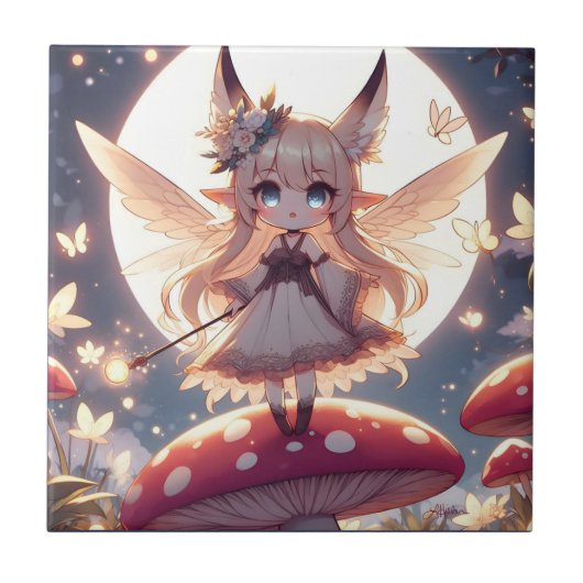 Anime meisje pixie hippie maan fee tegeltje (Voorkant)