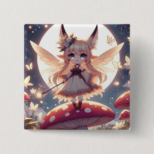 Anime meisje pixie hippie maan fee vierkante button 5,1 cm
