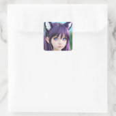 Anime Meisje Realistisch Vos Ooren Vierkante Sticker (Tas)