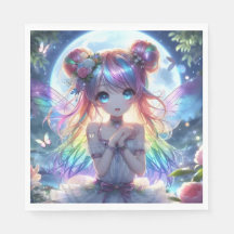 Anime Meisje Regenboog Haar Zingende Maan Fee