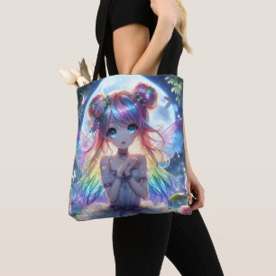 Anime Meisje Regenboog Haar Zingende Maan Fee Tote Bag