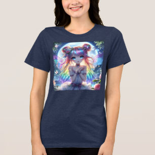 Anime Meisje Regenboog Haar Zingende Maan Fee Tri-Blend Shirt