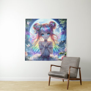 Anime Meisje Regenboog Haar Zingende Maan Fee Wandkleed