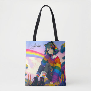 Anime Meisje Regenboog Sweater Gepersonaliseerd Tote Bag