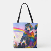 Anime Meisje Regenboog Sweater Gepersonaliseerd Tote Bag (Achterkant)