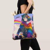 Anime Meisje Regenboog Sweater Gepersonaliseerd Tote Bag (Dichtbij)