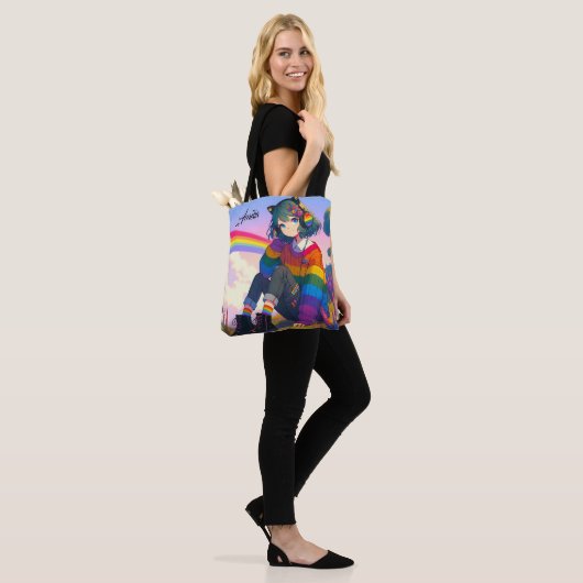 Anime Meisje Regenboog Sweater Gepersonaliseerd Tote Bag (Op model)