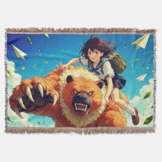Anime Meisje Reist op Reusachtige Beer Kunst Deken