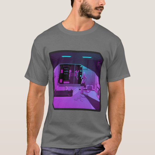Anime meisje retrowave synthwave outrun esthetiek t-shirt (Voorkant)