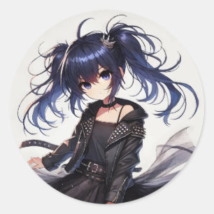 Anime meisje rockistic Classic Ronde Sticker