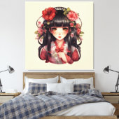 Anime meisje roze bloemen canvas afdruk (Insitu (Slaapkamer))