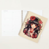 Anime meisje roze bloemen planner (Display)