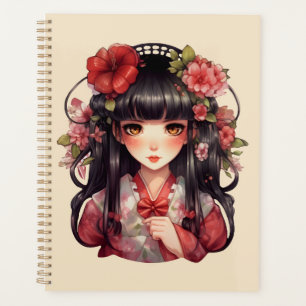 Anime meisje roze bloemen planner