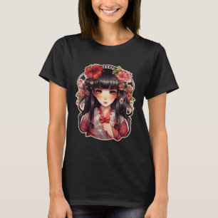 Anime meisje roze bloemen t-shirt