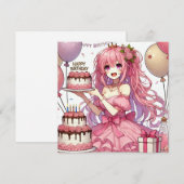 Anime meisje Roze verjaardag Kaart (Voorkant / Achterkant)