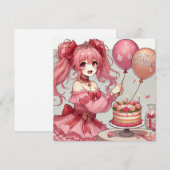 Anime meisje Roze verjaardag Kaart (Voorkant / Achterkant)