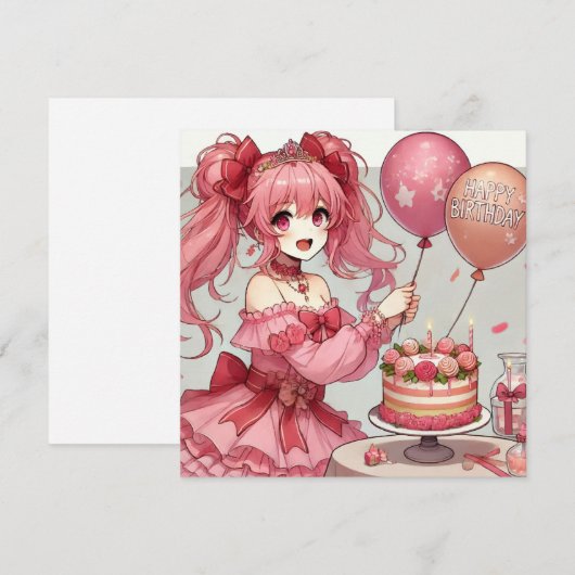 Anime meisje Roze verjaardag Kaart (Voorkant / Achterkant)