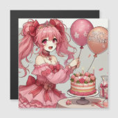 Anime meisje Roze verjaardag magnetische kaart Magnetische Uitnodiging (Voorkant / Achterkant)