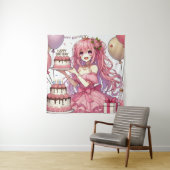 Anime meisje Roze verjaardag Wandkleed (In situ)