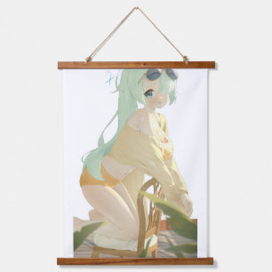 Anime meisje rust op een stoel in de middag. hangend wandkleed
