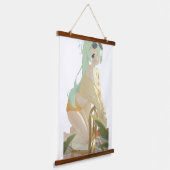 Anime meisje rust op een stoel in de middag. hangend wandkleed (Gebogen)