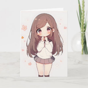 Anime Meisje Schattig Aardig Feestdagen Kaart
