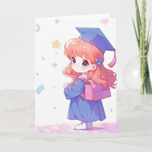 Anime Meisje School Afstuderen Feestdagen Kaart (Voorkant)
