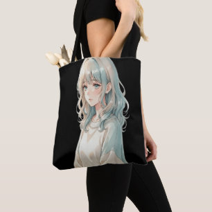Anime Meisje Schoudertas – Blauwe Haarstijl Tote Bag