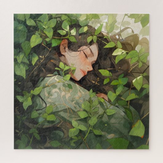 Anime meisje slapend in het bos legpuzzel (Verticaal)