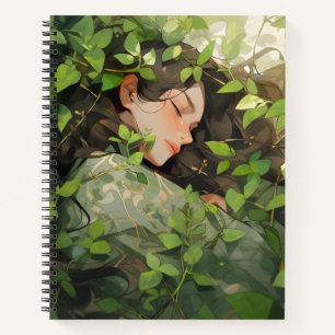 Anime meisje slapend in het bos notitieboek