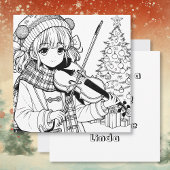 Anime Meisje speelt Viola Kerstmis Kaart