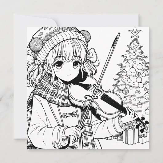 Anime Meisje speelt Viola Kerstmis Kaart (Voorkant)