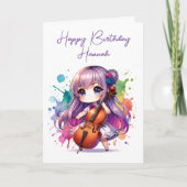 Anime Meisje Spelen Cello Gepersonaliseerde Verjaa Kaart (Voorkant)