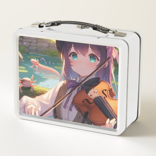Anime Meisje Spelen De Viool en Axolotls (Achterkant)