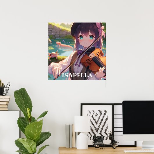 Anime Meisje Spelen De Viool Gepersonaliseerd Poster (Thuiskantoor)
