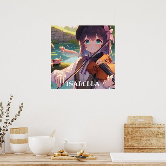 Anime Meisje Spelen De Viool Gepersonaliseerd Poster (Keuken)